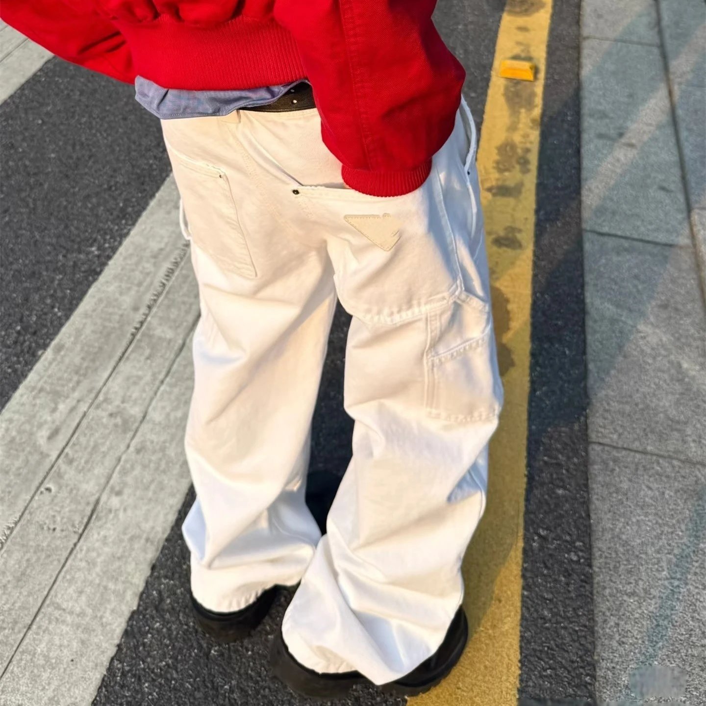New Prada Hot Item Unisex Cargo Pants White Loose Pants