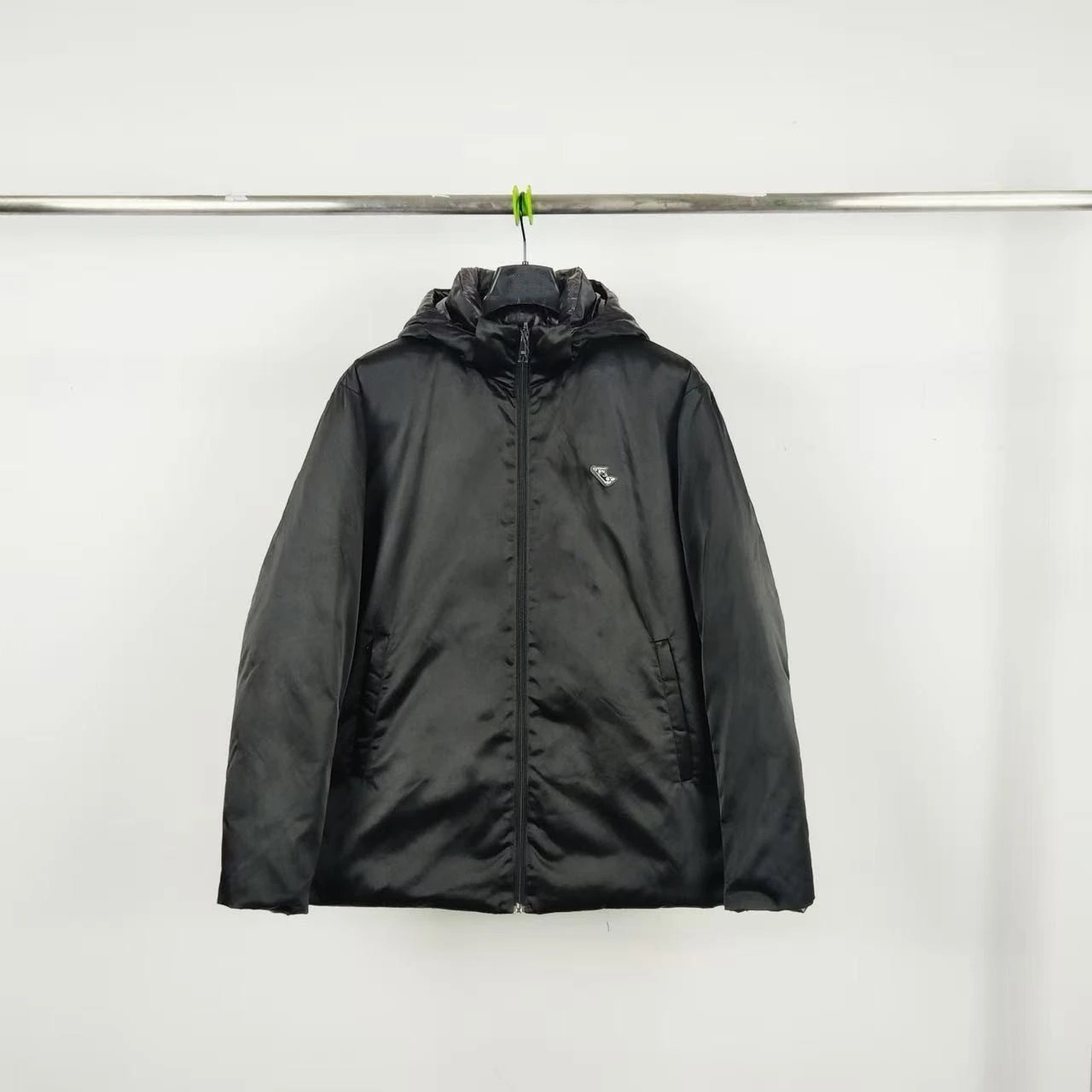 Prada Style Detachable Hood Reversible Solid Color Down Jacket for Men and Women