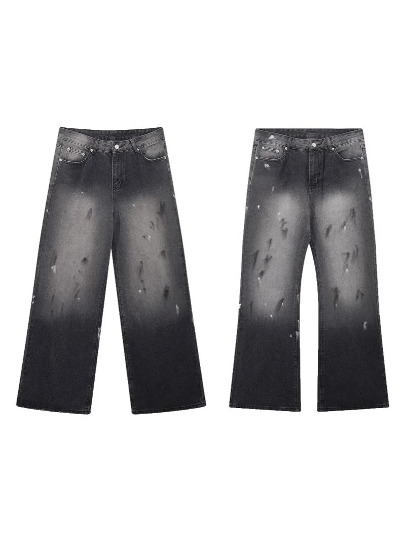 Acne Style 25ss Dirty Hand-Painted Splatter Retro Vintage Wide-Leg Flared Jeans