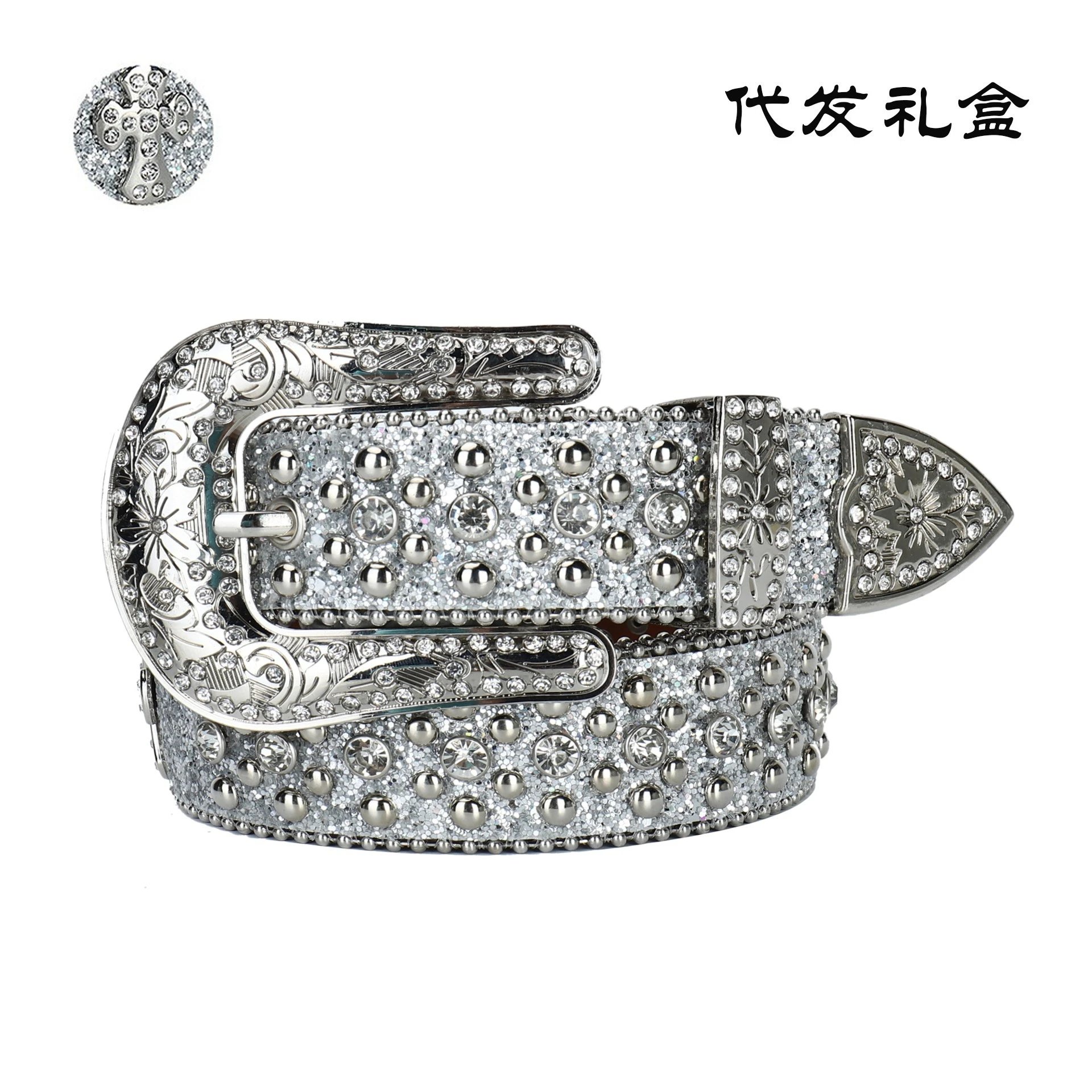 MBBJM Rivet Rhinestone Men's Belt Alloy Pin Buckle Personality Hip-hop Punk Pants Leather Belt