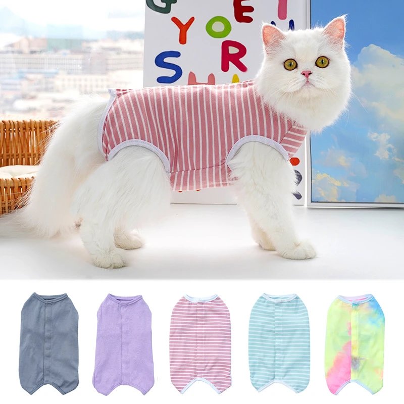Pet Four Seasons Wearable Solid Stripe Cat Spay Suit Dog Cat Clothing Small Medium Dog Style Post-op Dog Clothing