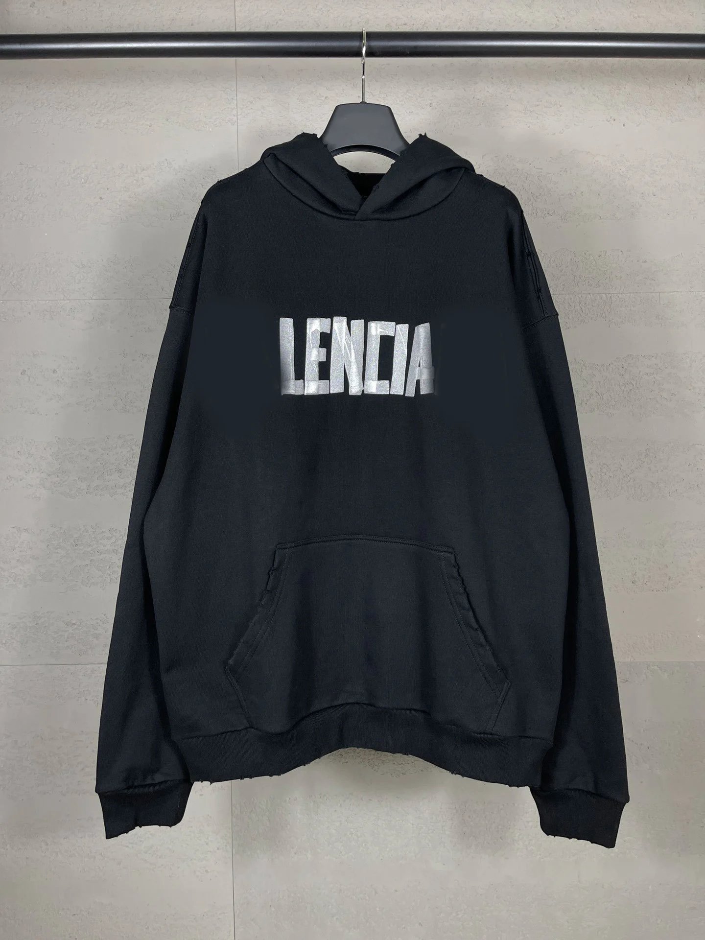 Balenciaga Tape Pull Print Garment Wash Frayed Distressed Pullover Hoodie Unisex Same Style Couple Style Trendy