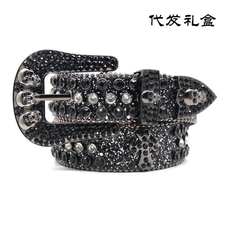 MINGSUN Rhinestones Belt for Men Women, Skulls Belts Western Leather Sparkle Shining Diamond Studded Belts