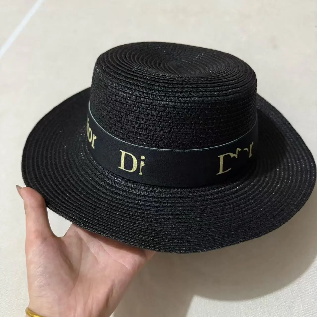 Dior Correct Letter Woven Straw Hat Luxury Brand Versatile Minimalist Bowl Hat Fashion Sun Protection Flat Top Hat