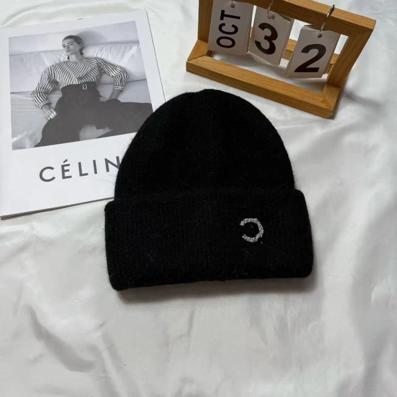 Crystal Chanel Knit Hat Women Winter Outdoor Headwarmer Minimalist Warm Fashion Pullover Beanie
