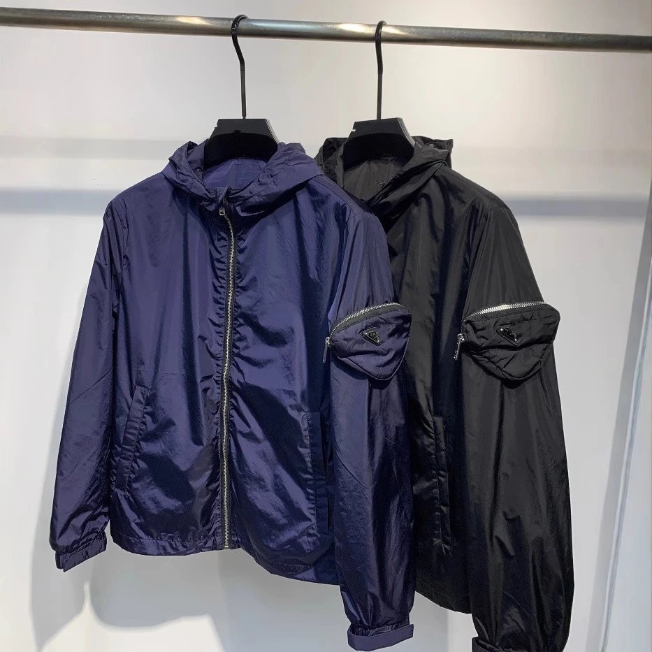 Quality New Prada Sleeve Triangle Bag Tag Unisex Hooded Windbreaker Jacket