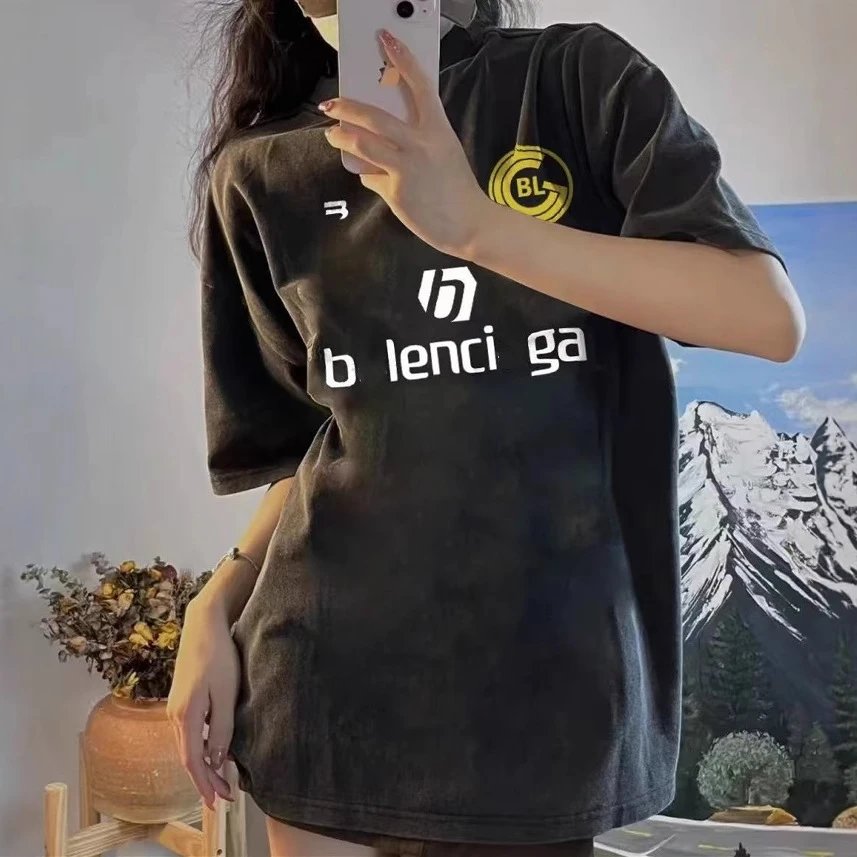 Balenciaga Letter LOGO Print Loose Fit Minimalist Short Sleeve Unisex Jersey T-shirt