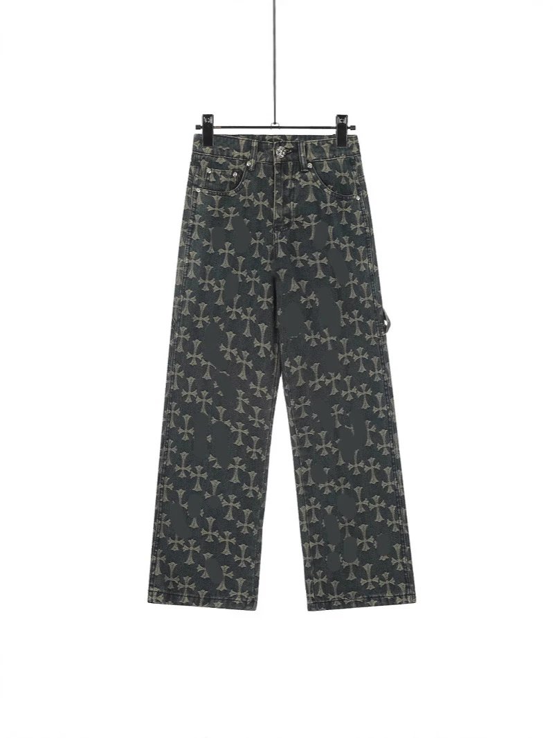 Chrome Hearts Double-Sided Full Logo Jacquard Dark Pattern Heavy Duty Jeans Unisex