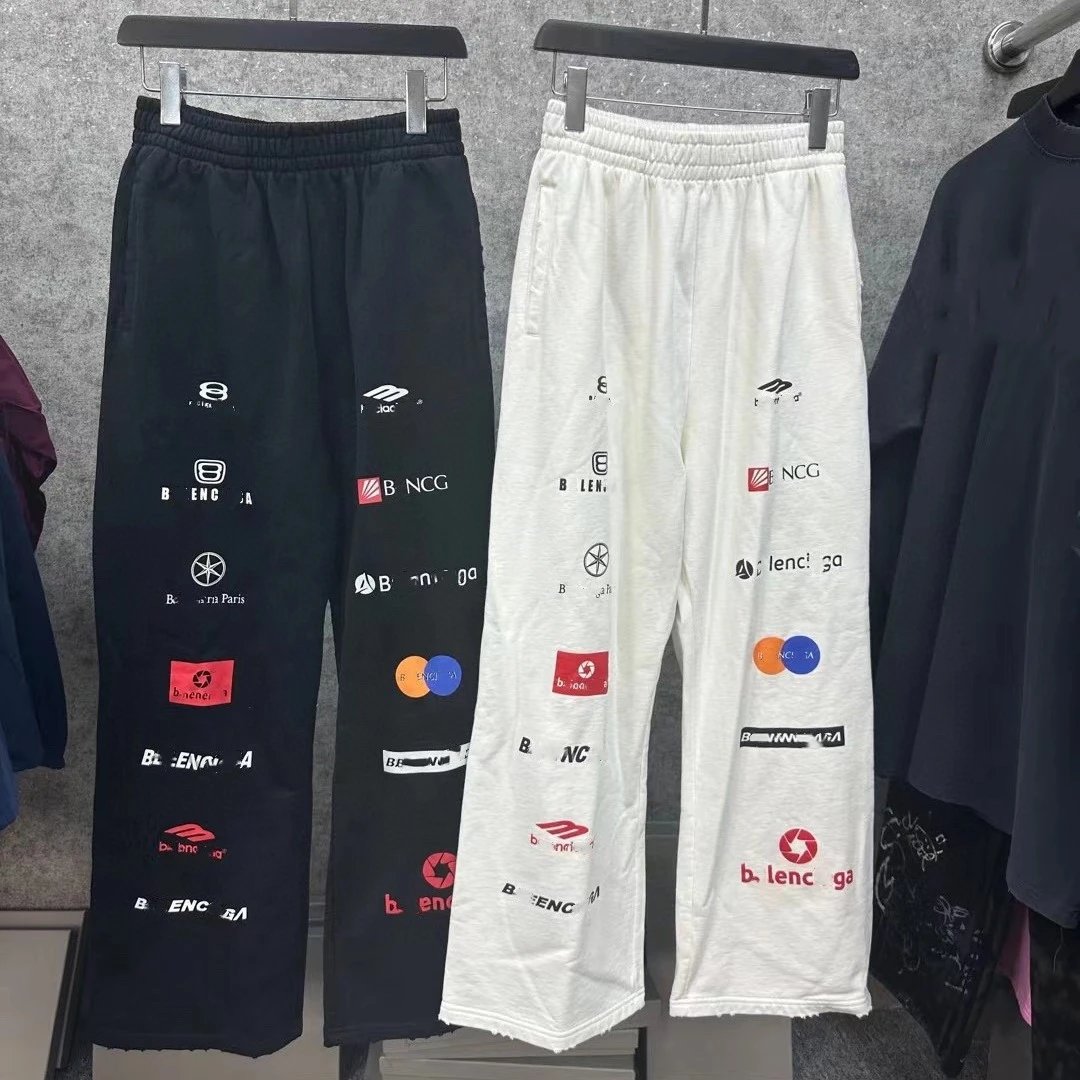 Balenciaga Full Logo Print Racing Suit Unisex Loose Casual Sports Pants