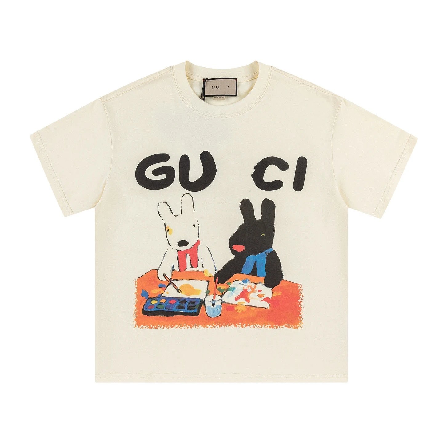 New Gucci Cartoon Series Little Rabbit Print Minimalist Solid Color Short Sleeve T-shirt
