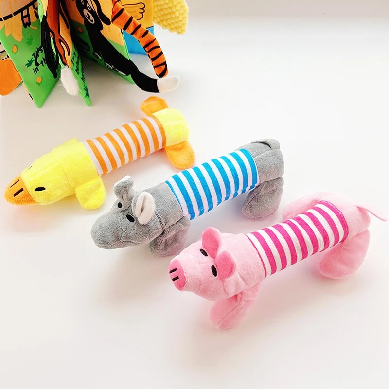 Pet Dog Cat Plush Cartoon Chew-Resistant Stress Relief Duck Pig Elephant Cute Squeaky Cat Toy Dog Supplies