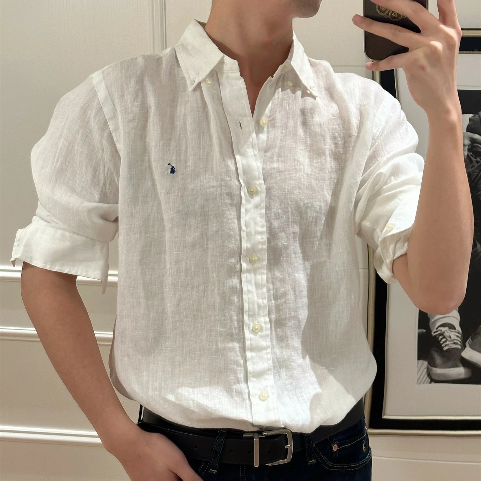 RL Pony Embroidery Internet Famous Thin Breathable Linen Shirt Unisex