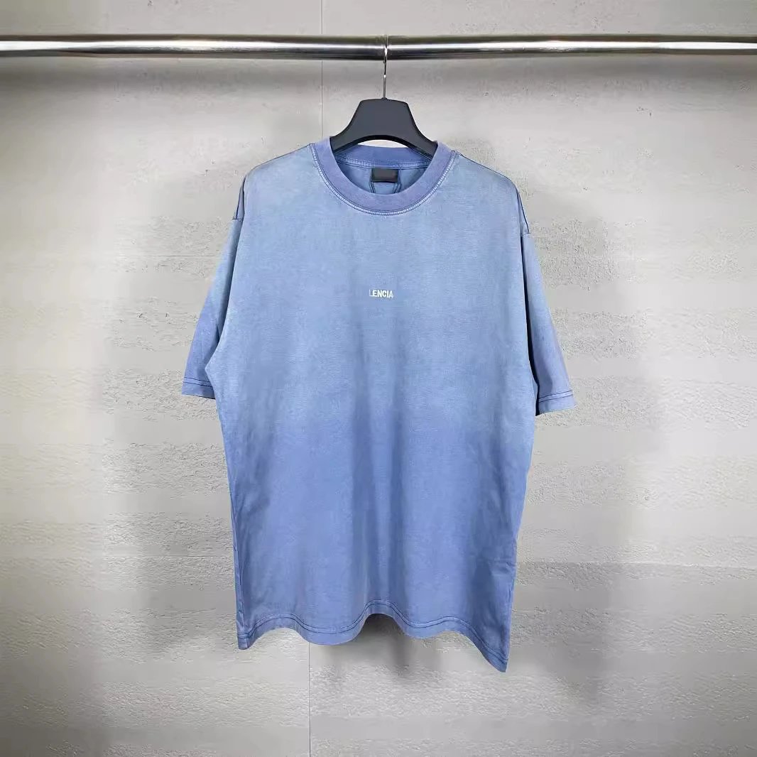 2023 Balenciaga Classic Style Front Back Classic Letter Embroidery Wash Distressed Short Sleeve T-shirt Unisex