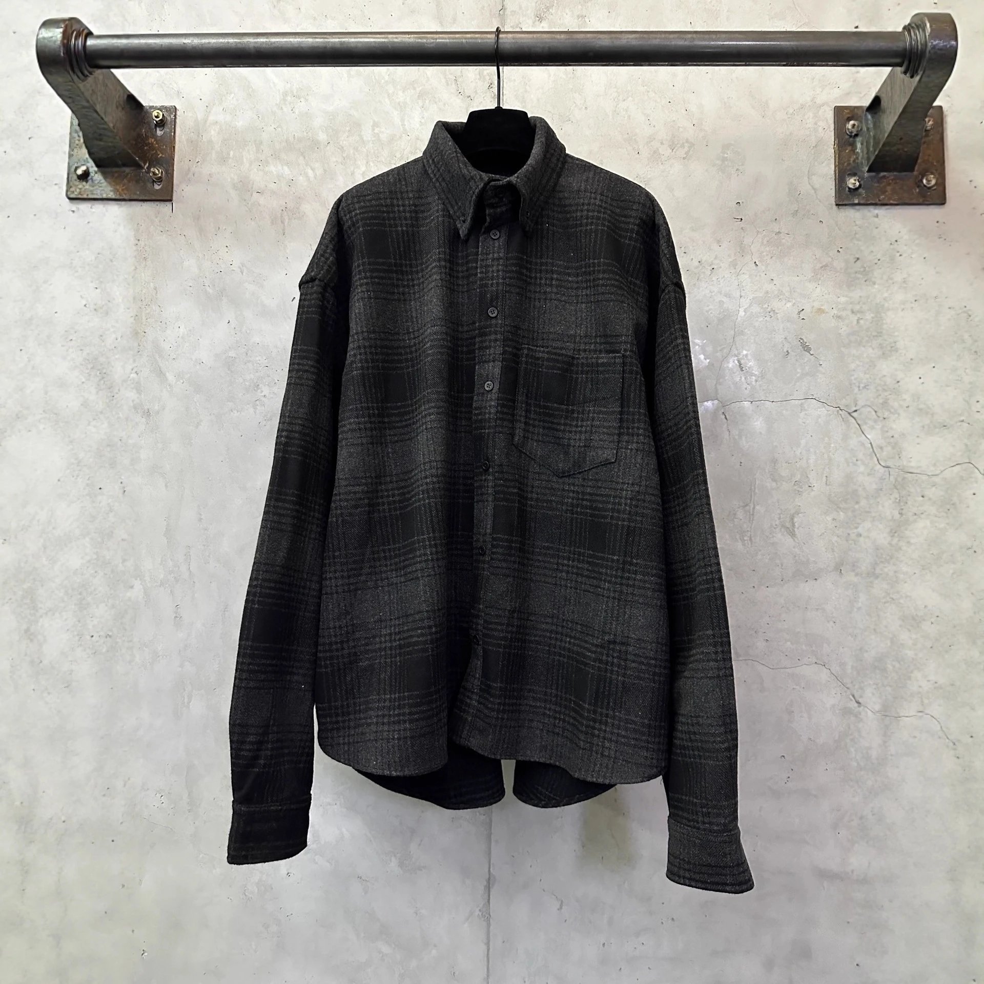 2025 New Balenciaga Black Tape Letter Print Plaid Wool Shirt Jacket Unisex