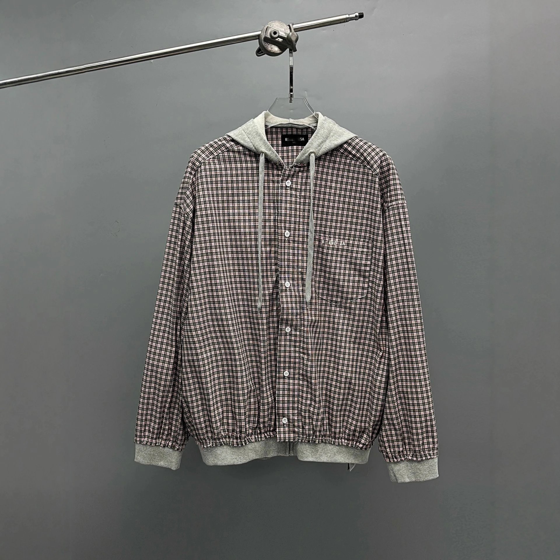 2025 New Balenciaga Internet Famous Spliced Plaid Hooded Jacket Unisex