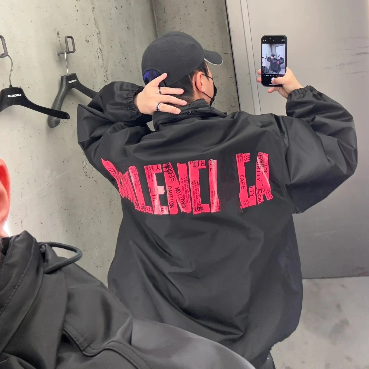 New Balenciaga Red Letter Tape Windbreaker Trench Sport Jacket