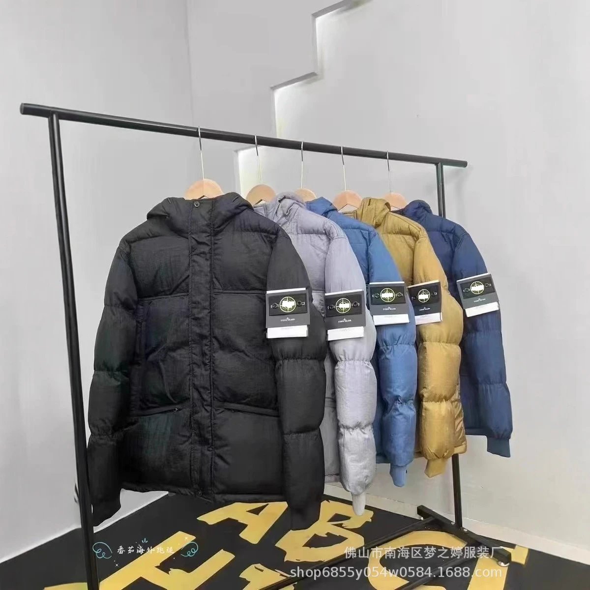 Autumn Winter New Style Stone Island Hooded Cotton Jacket Unisex Solid Color Cotton Outerwear