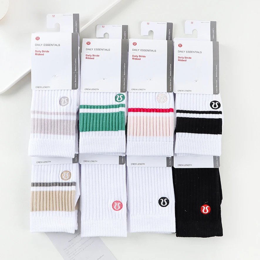 lulu Embroidery Style Socks Women Four Seasons Yoga Socks Anti-Slip Pilates Fitness Running Men Women Ins Trendy Ins Style