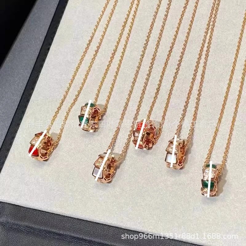 Bulgari Snake-shaped Necklace for Women, Plated 18K Rose V Gold Three Rows Snake Head Bone Collarbone Chain, Full Diamond Pendant Sweater Chain, Luxury