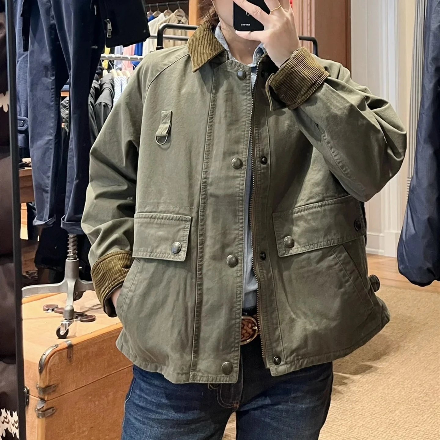 RL Pony Embroidery Barn Style Work Solid Color Single Button Women's Short Casual Jacket