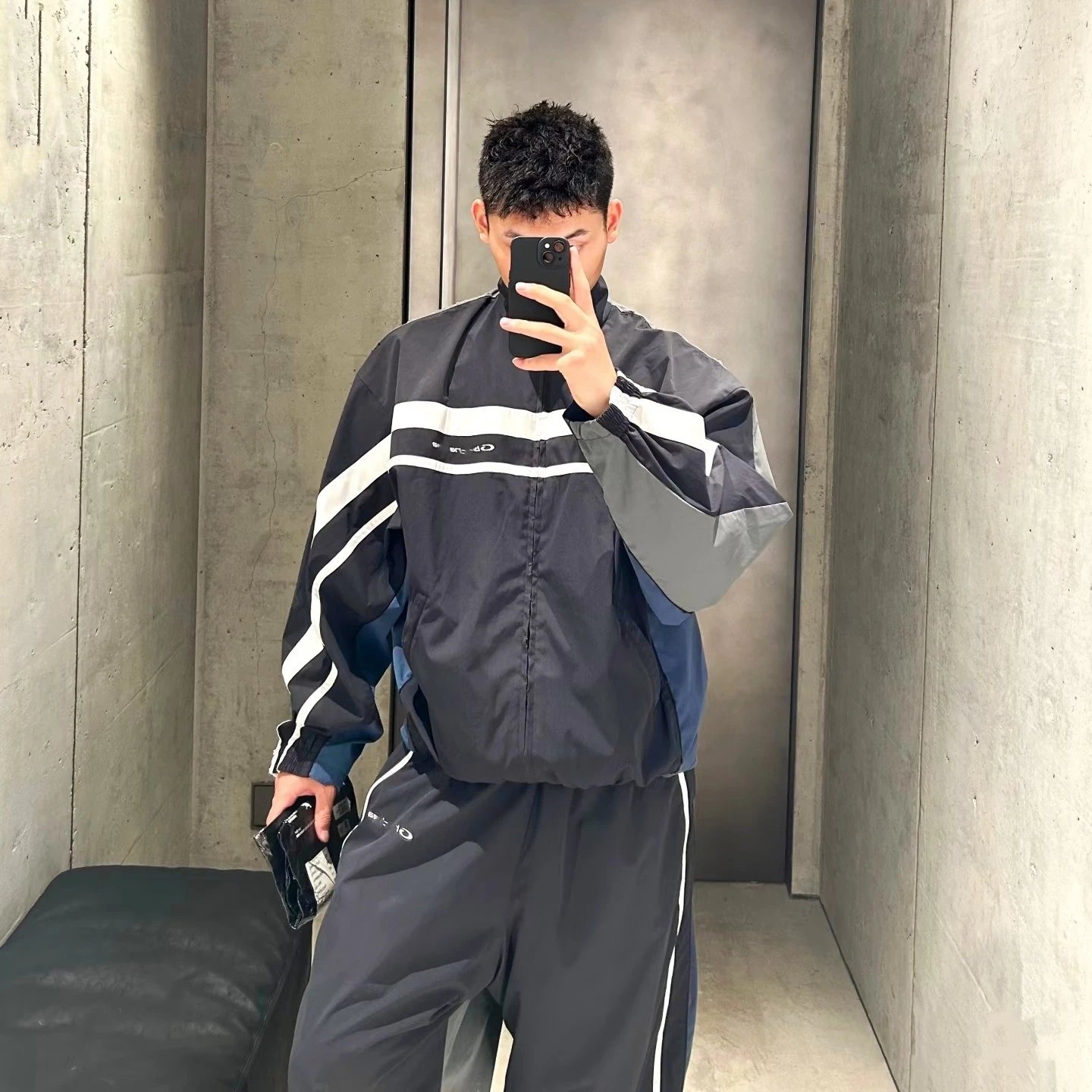 Balenciaga Campus Style Color Block Spliced Jacket Windbreaker Sport Pants Suit