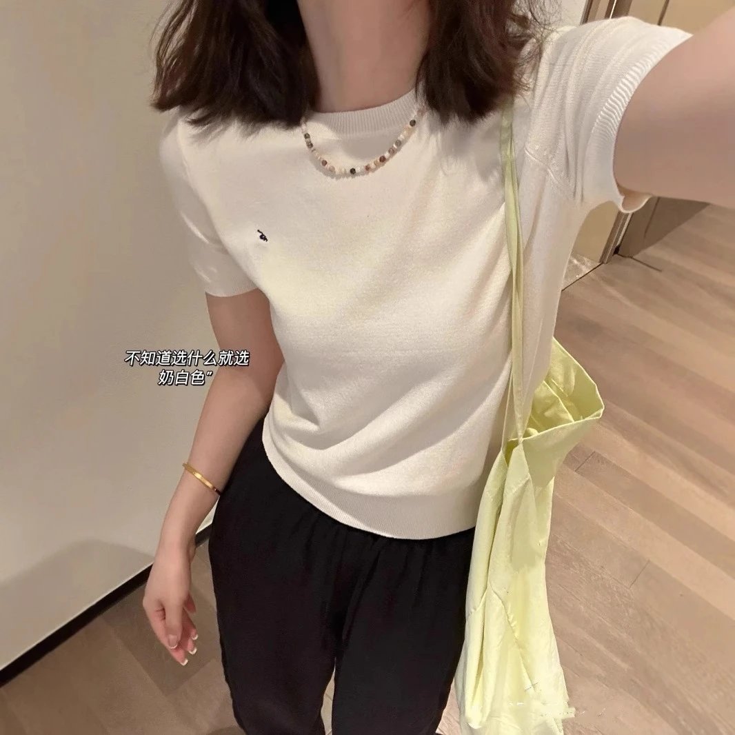 RL Ralph Lauren Pony Embroidery Basic Viral Round Neck Embroidery Short Sleeve Knit Sweater