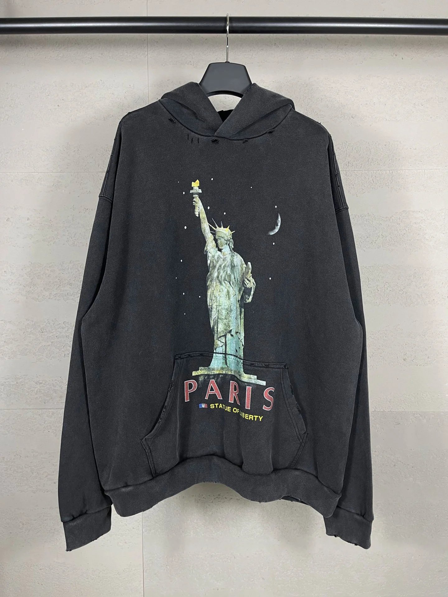 Balenciaga Runway Goddess Wash Distressed Frayed Pullover Hoodie Hooded Sweatshirt Unisex Couple
