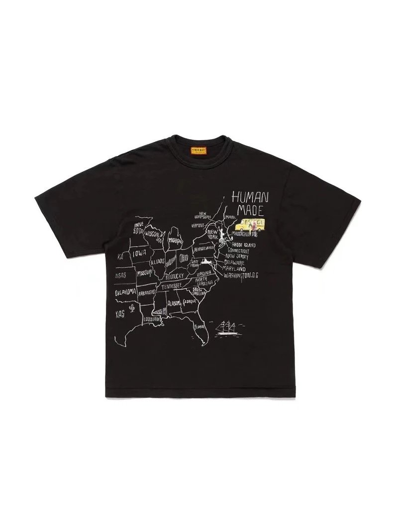 2025 Human Made Car Graffiti Print Round Neck Short Sleeve T-shirt Loose Casual Unisex