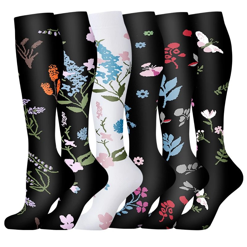 Flower Compression Calf Socks Sports Leg Shaping Compression Socks Running Cycling Marathon