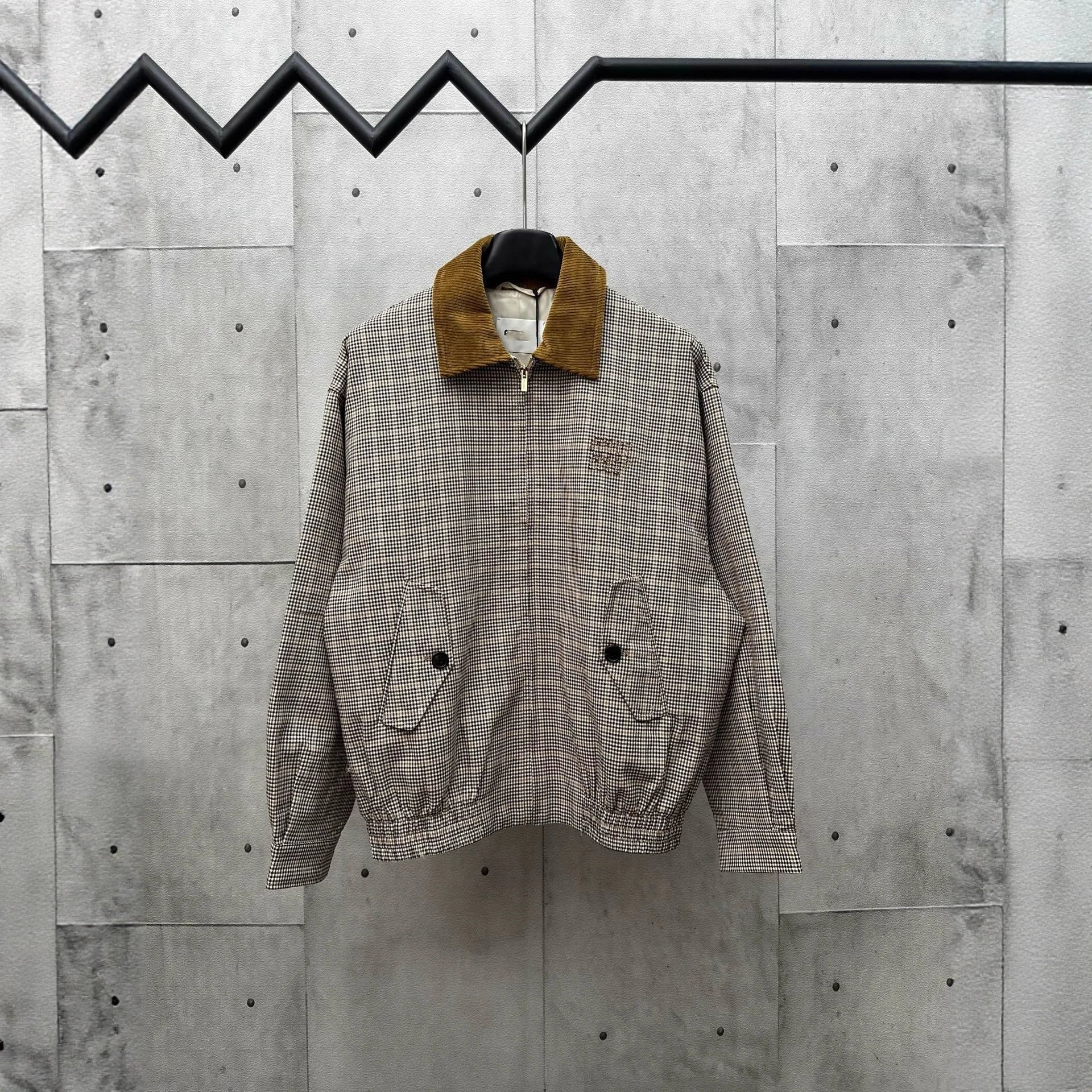 25FW Miu Miu Retro Corduroy Collar Plaid Lapel Jacket Unisex