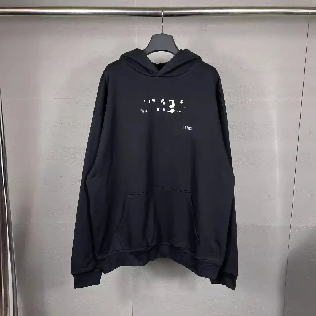 Balenciaga Letter Blur Shadow Print Hoodie Loose Casual Unisex Hooded Sweatshirt Couple Style