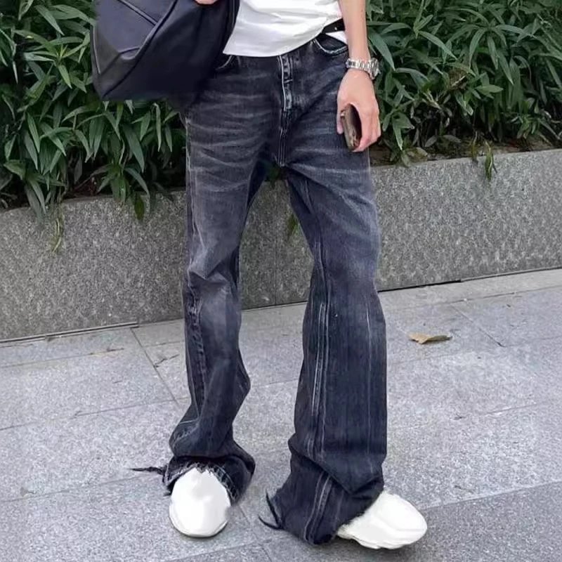 Early Fall New B Home Ins Hot New Item Black Gray Washed Destroyed Vintage Simple Flared Jeans Unisex