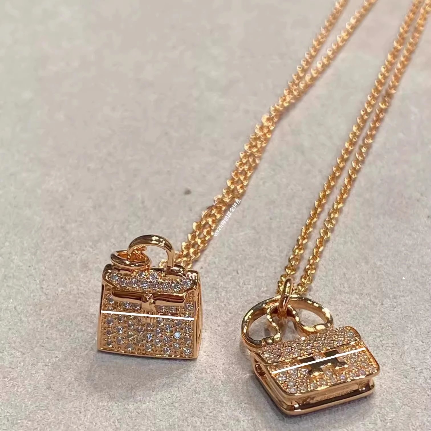 Hermès Plated 18K Rose Gold Constance Bag Necklace, Full Diamond H Letter Pendant, Luxury High-End Bag Collarbone Chain