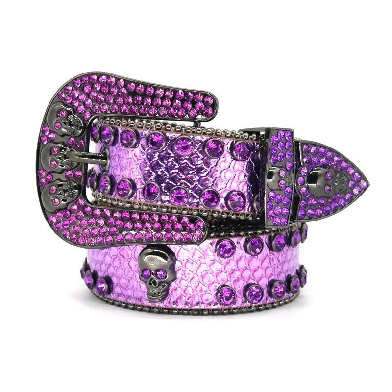 Rhinestone Sparkly Diamond Belt for Pants Dress Vintage Cowgirl Cowboy Sequin Bling Jeans Belt with Skull Head Buckle