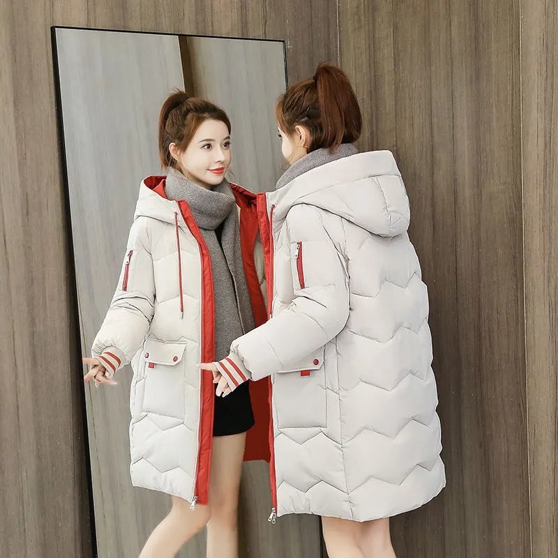 Women's Down Cotton Jacket Medium Long Winter Outerwear Thick Padded Slim Fit Puffer Jacket Cold Protection Outerwear
