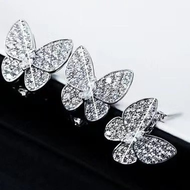 Van Gogh Full Diamond Butterfly Ear Clips, Plated 18K Gold Diamond-studded Butterfly Earrings, Precision Ear Studs