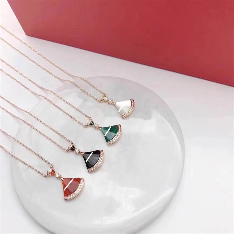 Bulgari Little Skirt Necklace for Women, 18K Rose Gold Plated White Mother-of-Pearl Large Fan Shape Premium Choker Skirt Necklace
