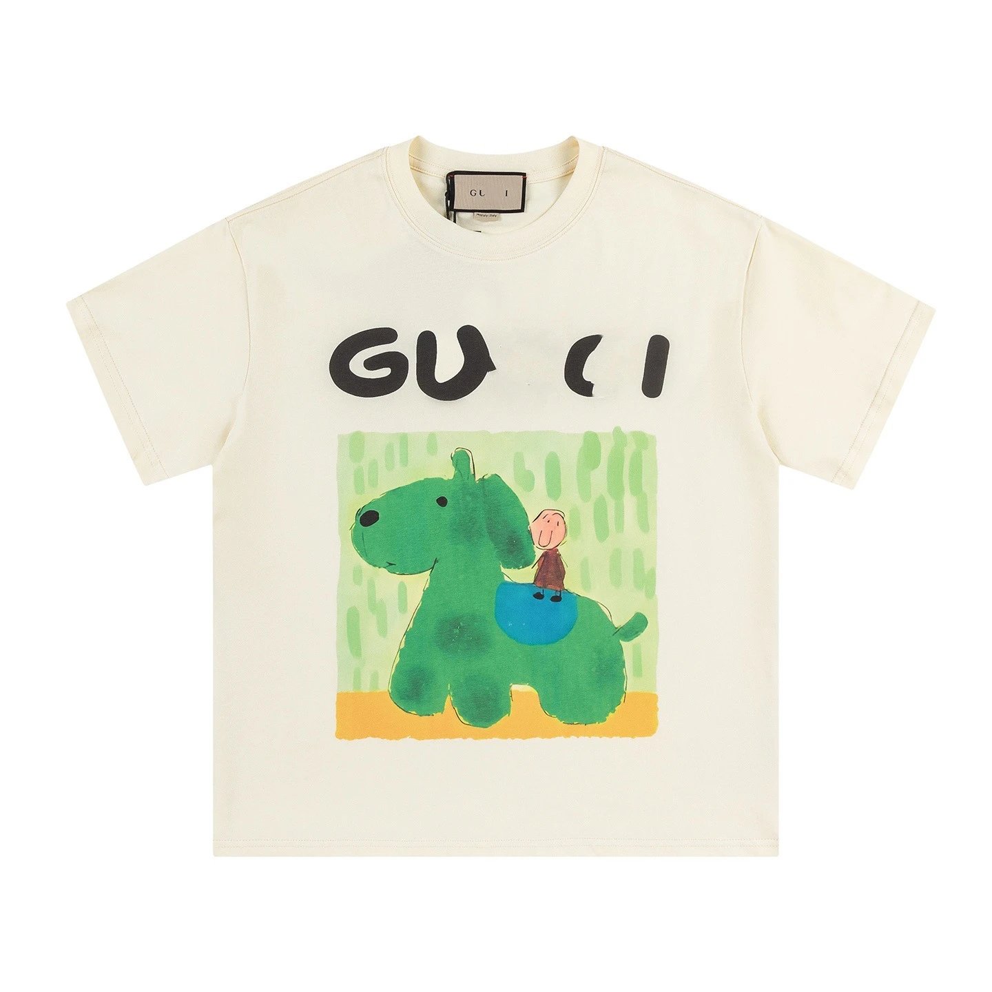 New Gucci Cartoon Series Puppy Print Minimalist Solid Color Short Sleeve T-shirt Top Unisex -1