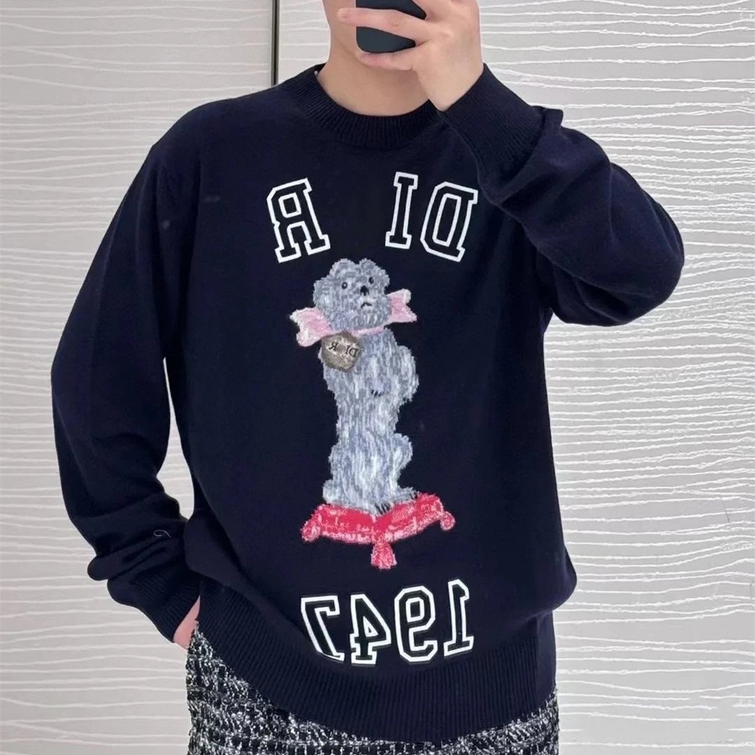 New style Dior animal pattern jacquard crewneck casual long sleeve sweater knitwear men's and women's