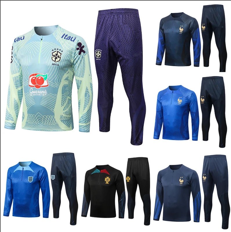 France Mbappé Football Jersey Brazil Portugal England Netherlands Long Sleeve Half Zip Training Suit Kids Jersey