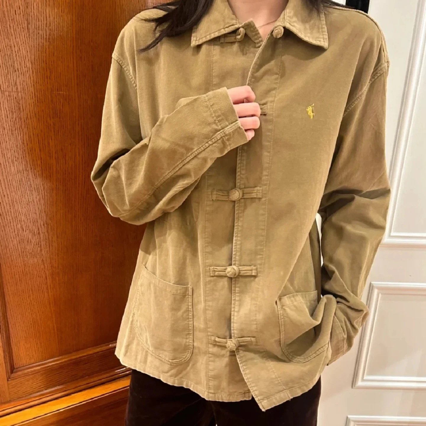 2025 New RL Pony New Chinese Frog Button Corduroy Shirt Jacket Unisex