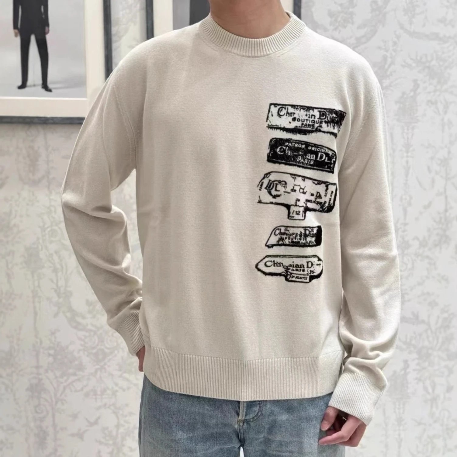 2025 new style Dior CD archive logo embroidery crewneck pullover sweater men's and women's