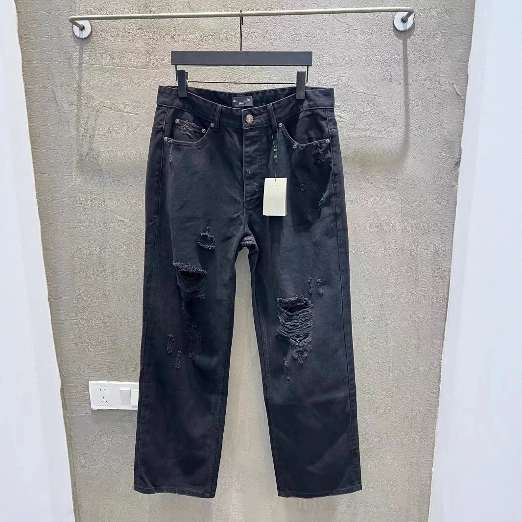 2025 New Balenciaga Hot Same Style Patch Cargo Jeans Washed Shorts Unisex