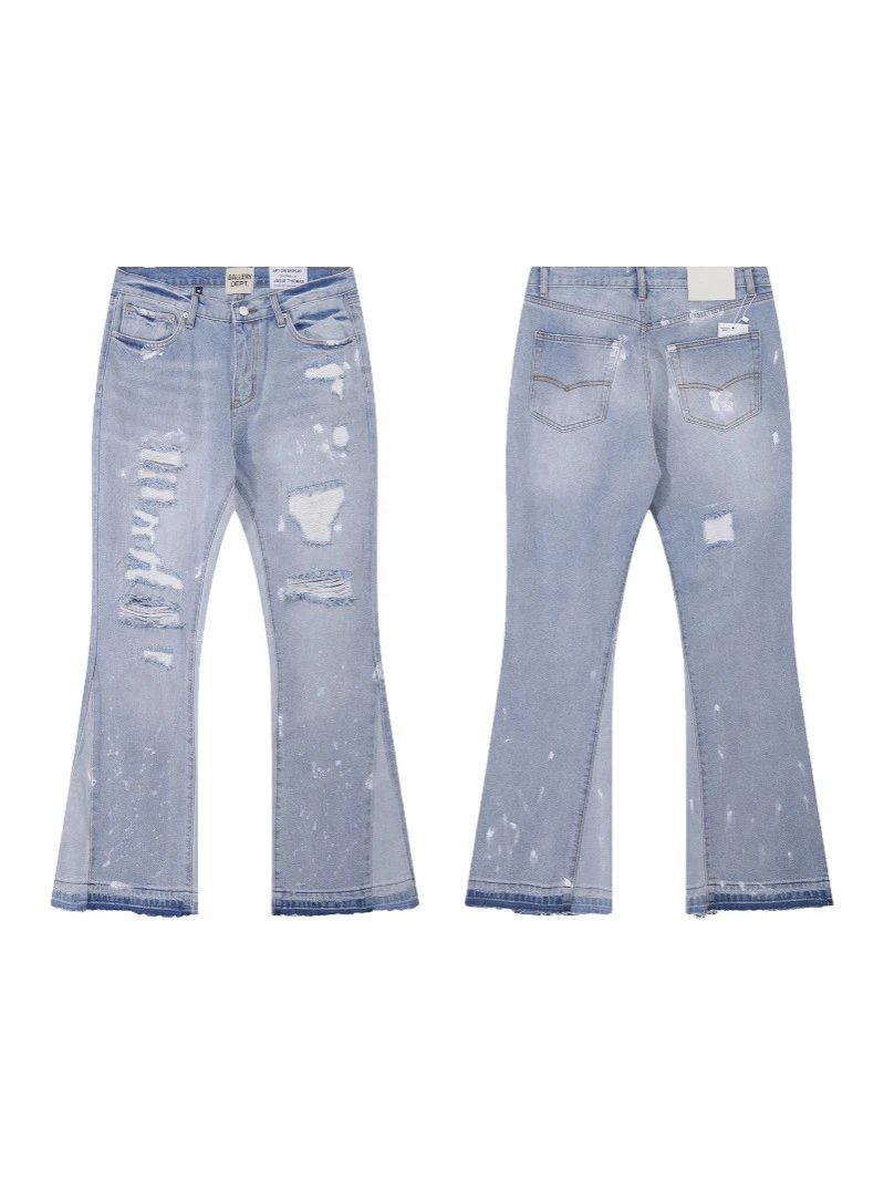 Gallery Dept Destroyed Ripped Embroidered Patch Hand-Painted Splatter Flared Jeans