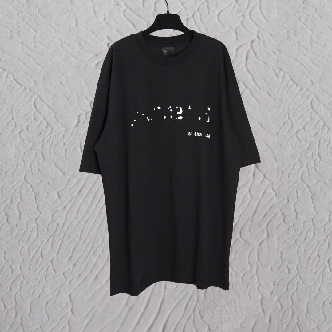 Balenciaga Front & Back Letter Blur Graffiti Print Unisex Loose Small Neckline Short Sleeve T-shirt