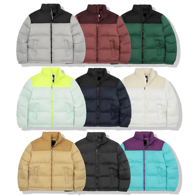 Autumn Winter Style Color Block Couple Down Cotton Padded Loose Thick Warm Stand Collar Coat