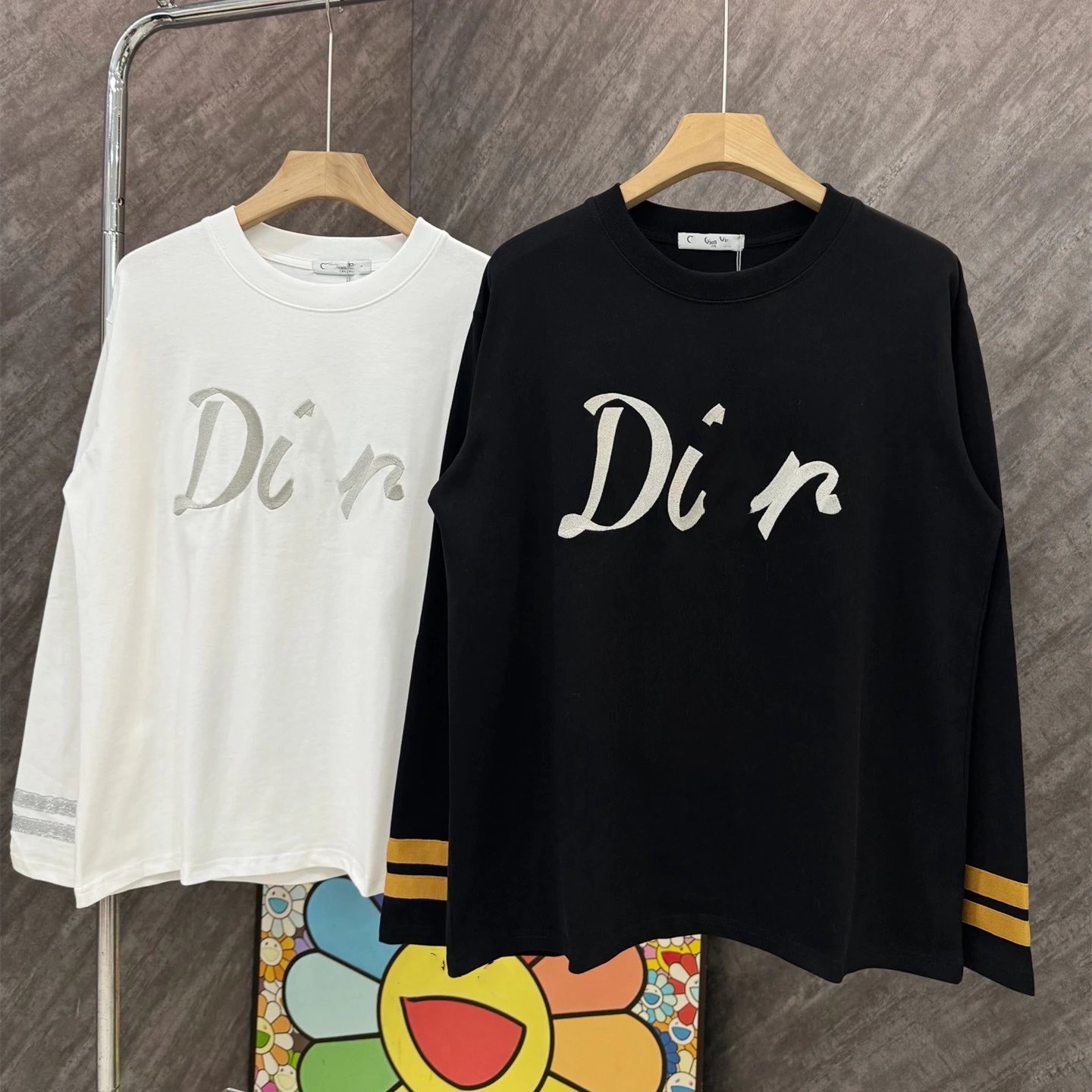 2025 new style Dior letter 47 tape embroidery long sleeve T-shirt base layer men's and women's
