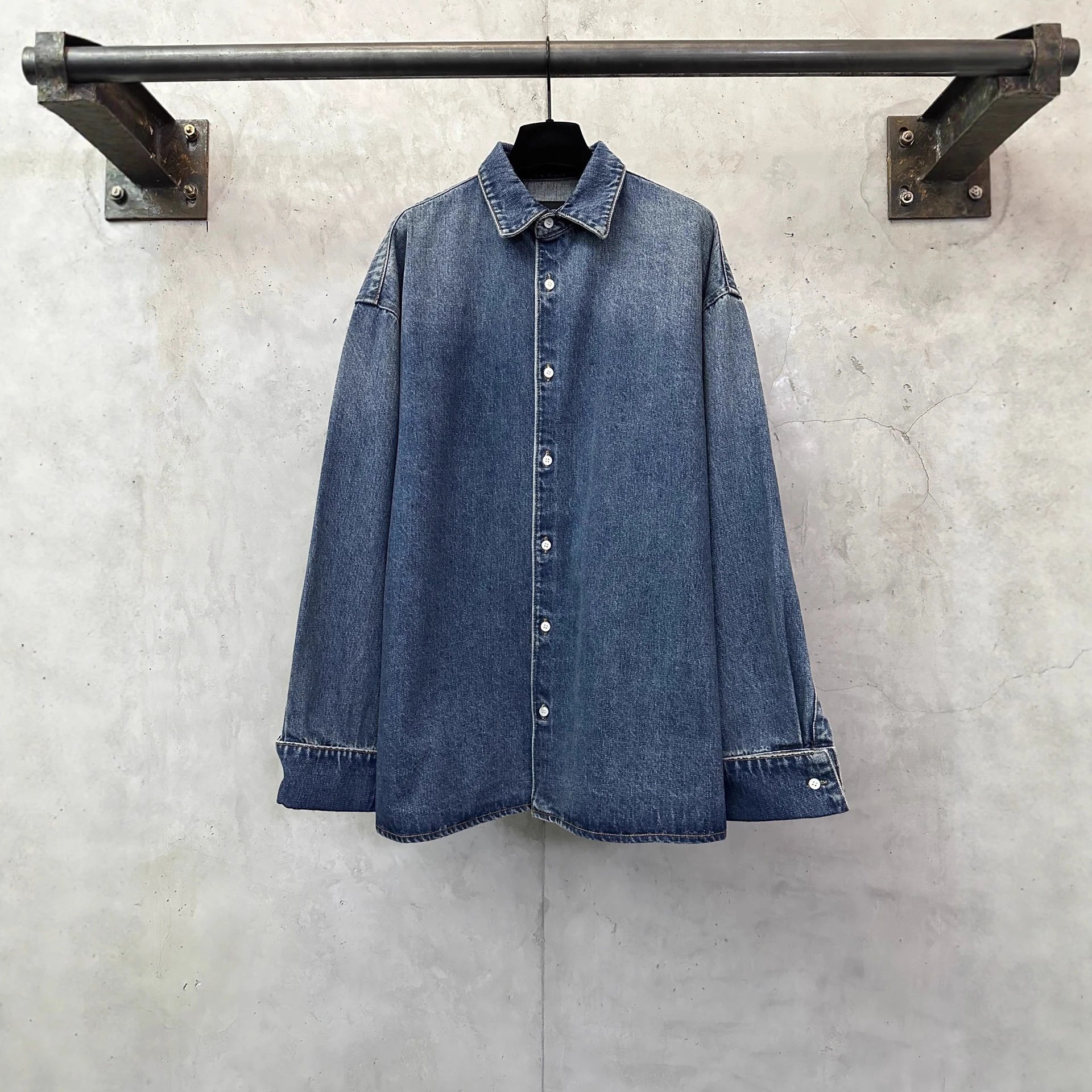2025 New Prada Lapel Loose Long Sleeve Blue Denim Jacket Unisex