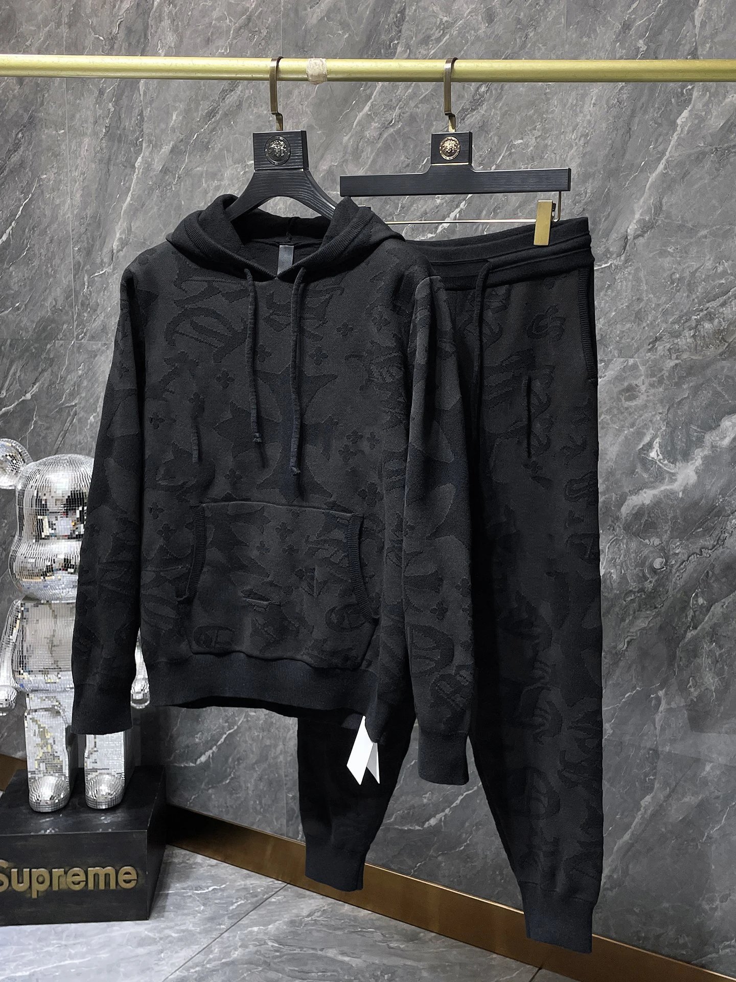 Chrome Hearts All-Over Print Wool Loose Casual Knit Long Sleeve Hooded Sweater Coat Unisex Set Hooded Sweatshirt
