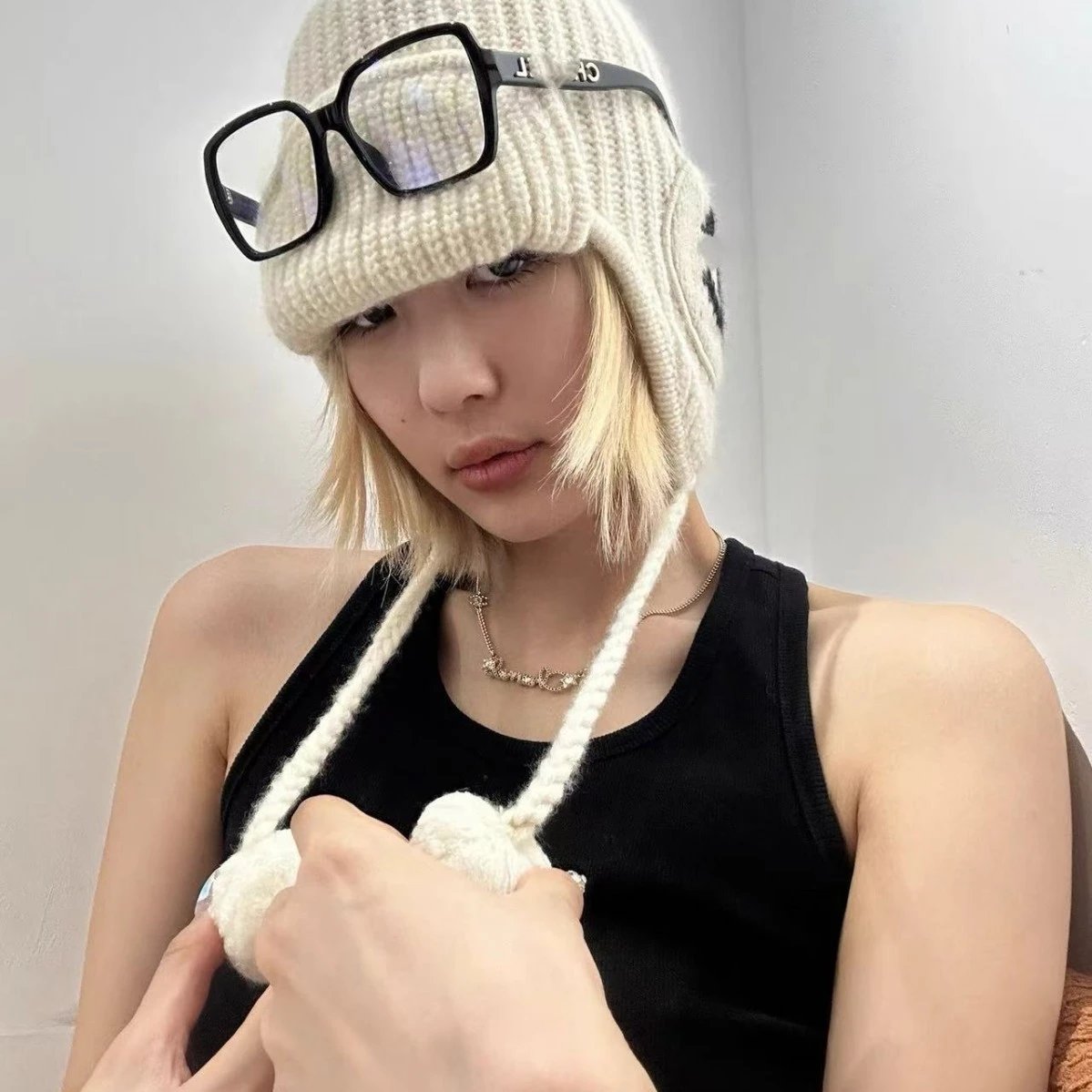 Xiaohongshu Same Style Chanel Chanel Style Winter Ushanka Warm Knit Beanie Face Slimming Ear Protection